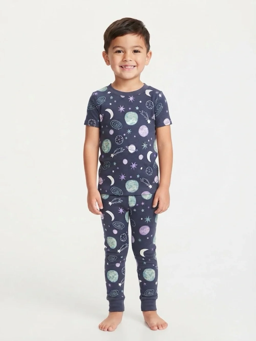 wonder nation Navy Space-Print Short Sleeve Pajama Set